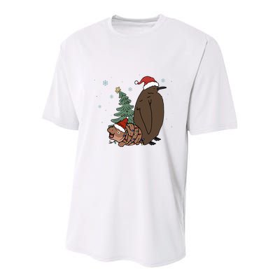 Moo Deng And Pesto Christmas Tree Cute Xmas Hippo Youth Performance Sprint T-Shirt
