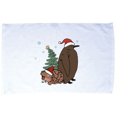 Moo Deng And Pesto Christmas Tree Cute Xmas Hippo Microfiber Hand Towel