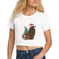 Moo Deng And Pesto Christmas Tree Cute Xmas Hippo Women's Crop Top Tee