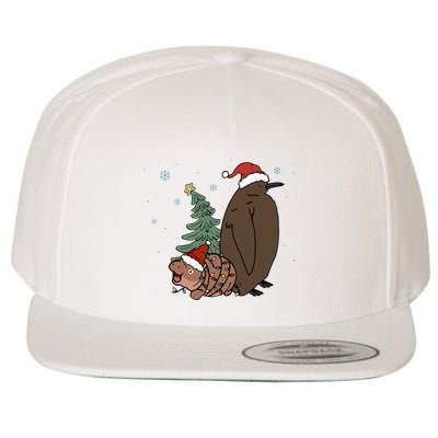 Moo Deng And Pesto Christmas Tree Cute Xmas Hippo Wool Snapback Cap