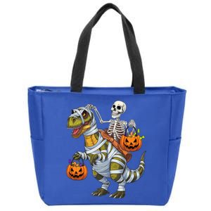 Mummy Dinosaur And Skeleton Pumpkin Halloween Gift Zip Tote Bag