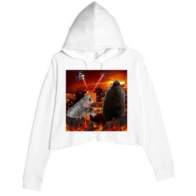 Moo Deng And Pesto Battle Crop Fleece Hoodie