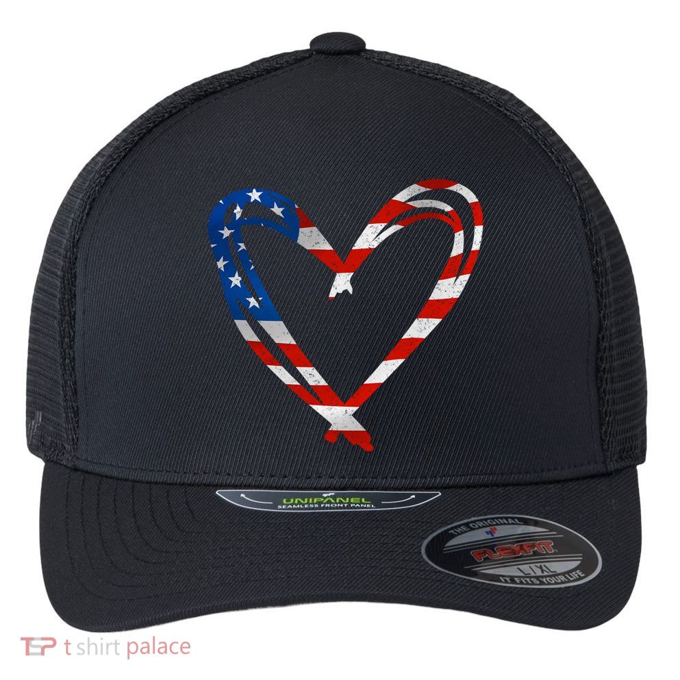 Memorial Day And 4th July Partiotic Heart Gift Flexfit Unipanel Trucker Cap
