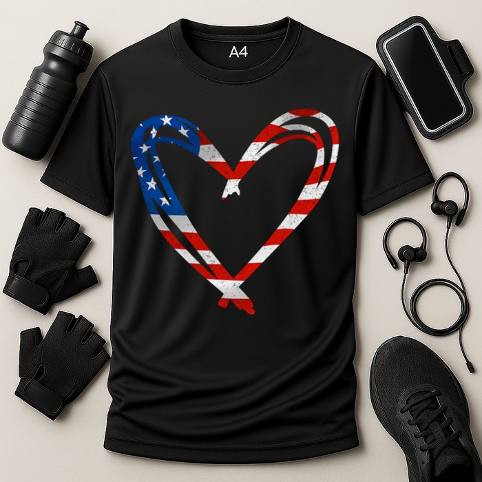Memorial Day And 4th July Partiotic Heart Gift Cooling Performance Crew T-Shirt