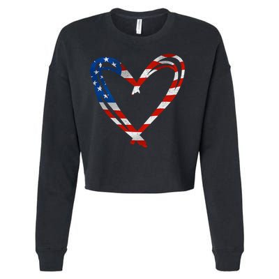 Memorial Day And 4th July Partiotic Heart Gift Cropped Pullover Crew