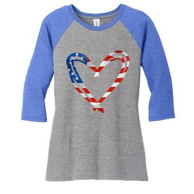 Memorial Day And 4th July Partiotic Heart Gift Women's Tri-Blend 3/4-Sleeve Raglan Shirt