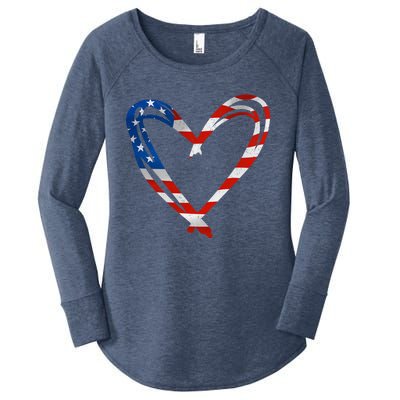 Memorial Day And 4th July Partiotic Heart Gift Women's Perfect Tri Tunic Long Sleeve Shirt