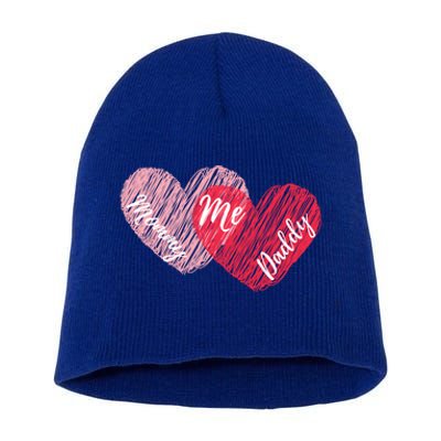 Mommy Daddy And Me Cute Hearts Valentines Day Gift Short Acrylic Beanie