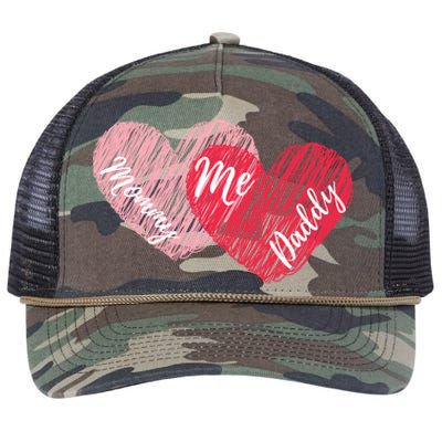 Mommy Daddy And Me Cute Hearts Valentines Day Gift Retro Rope Trucker Hat Cap