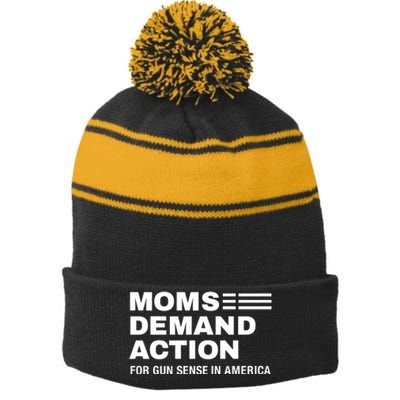 Momse Demand Action For Gun Sense In American Stripe Pom Pom Beanie