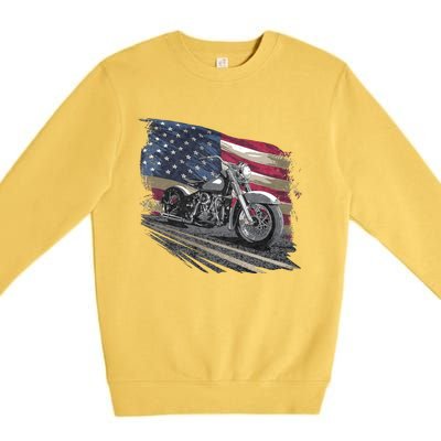 Motorcycle Distressed American Flag Premium Crewneck Sweatshirt