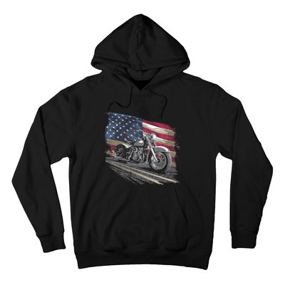 Motorcycle Distressed American Flag Hoodie