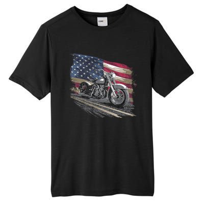 Motorcycle Distressed American Flag Tall Fusion ChromaSoft Performance T-Shirt