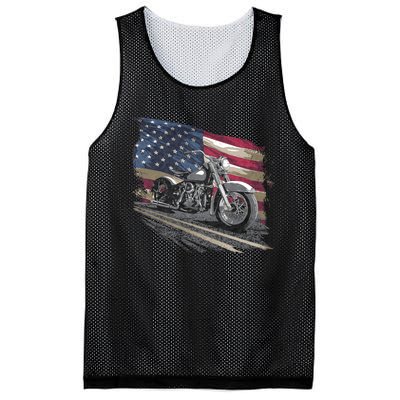 Motorcycle Distressed American Flag Mesh Reversible Basketball Jersey Tank