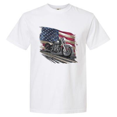 Motorcycle Distressed American Flag Garment-Dyed Heavyweight T-Shirt