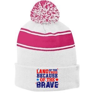 Memorial Day American Flag Stripe Pom Pom Beanie