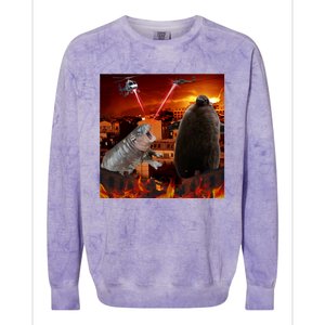 Moo Deng And Pesto Battle Colorblast Crewneck Sweatshirt