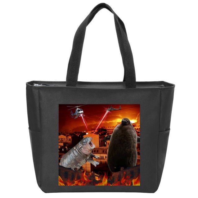 Moo Deng And Pesto Battle Zip Tote Bag