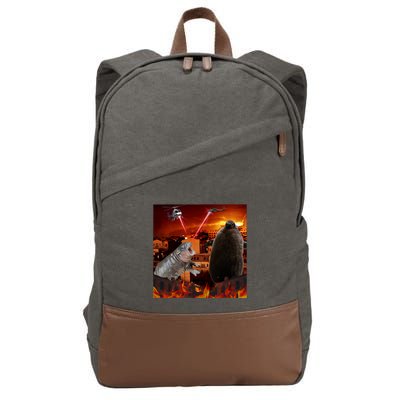 Moo Deng And Pesto Battle Cotton Canvas Backpack
