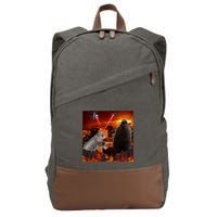 Moo Deng And Pesto Battle Cotton Canvas Backpack