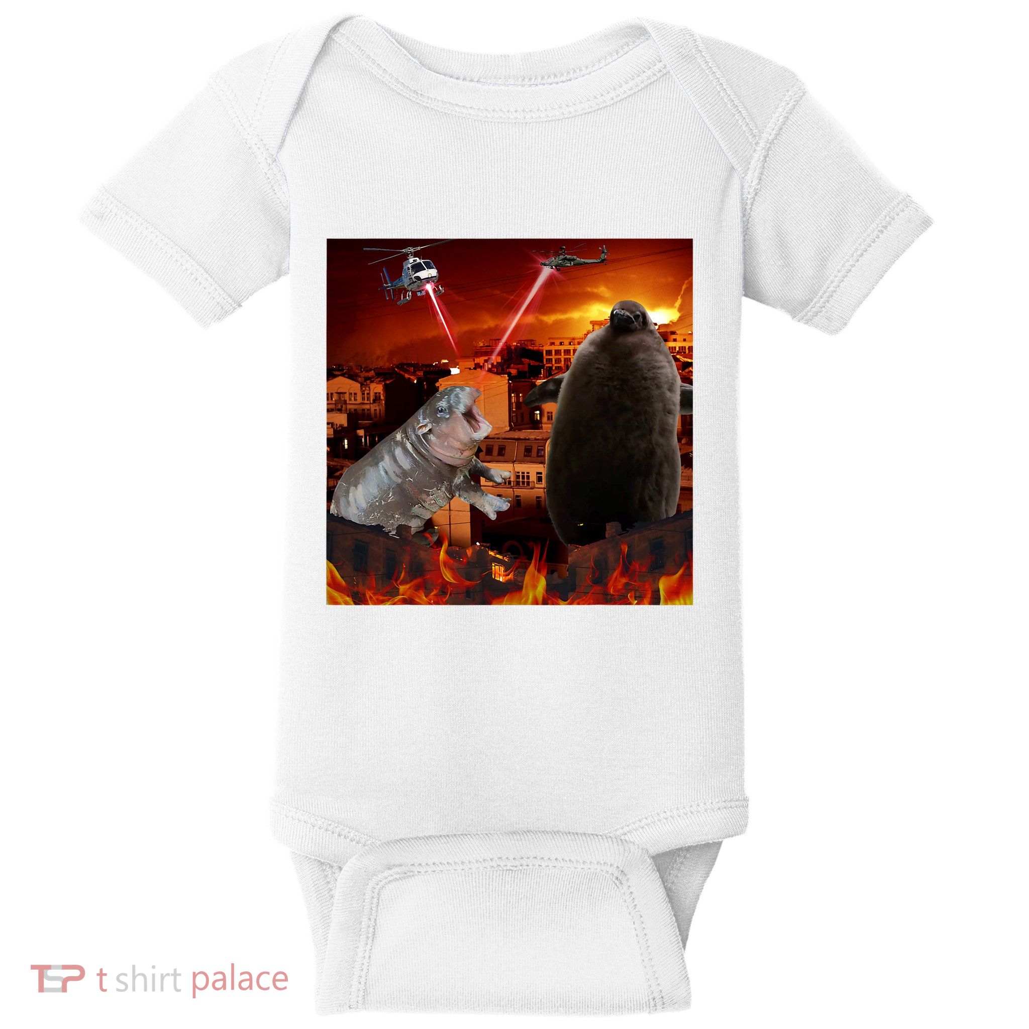 Moo Deng And Pesto Battle Baby Bodysuit