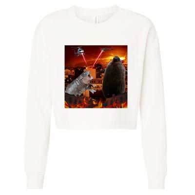 Moo Deng And Pesto Battle Cropped Pullover Crew