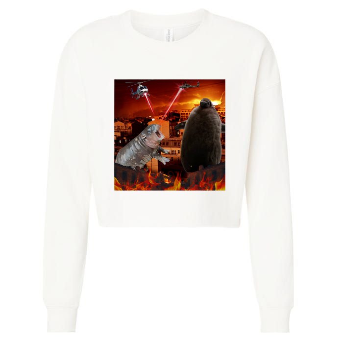Moo Deng And Pesto Battle Cropped Pullover Crew