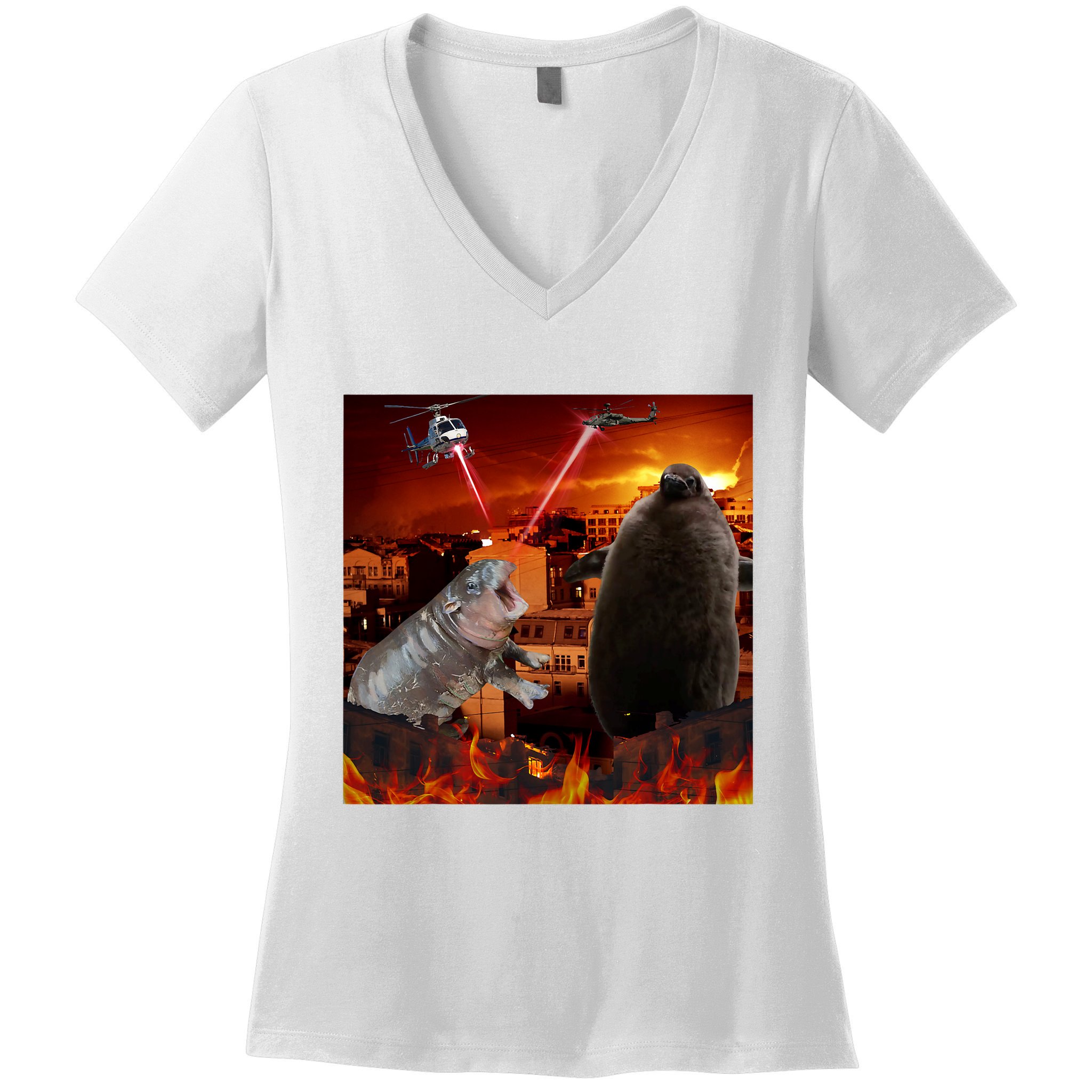 Moo Deng And Pesto Battle Women's V-Neck T-Shirt