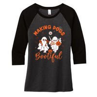 Making Dogs Bootiful Halloween Women's Tri-Blend 3/4-Sleeve Raglan Shirt