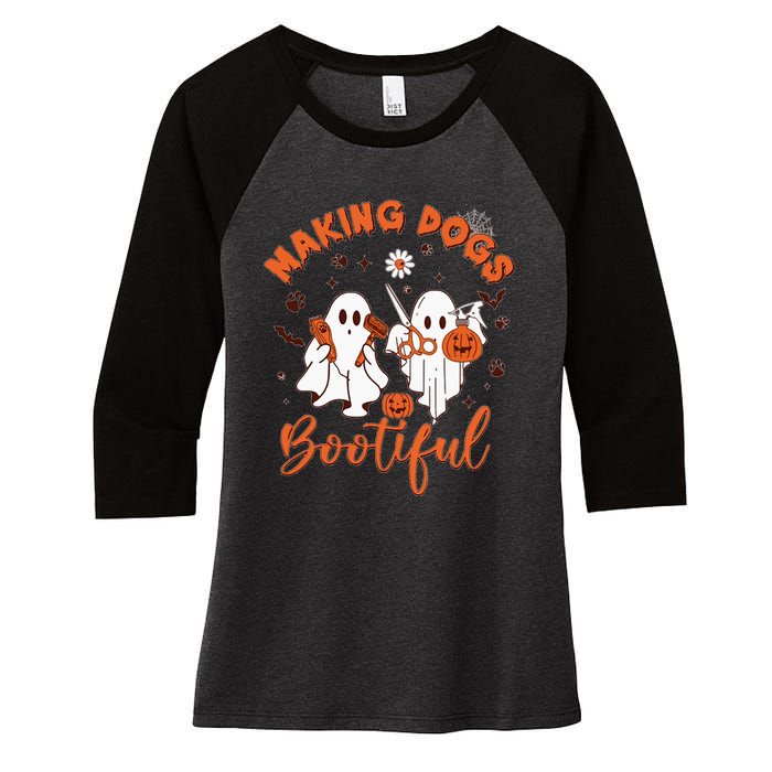 Making Dogs Bootiful Halloween Women's Tri-Blend 3/4-Sleeve Raglan Shirt