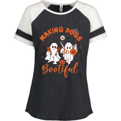 Making Dogs Bootiful Halloween Enza Ladies Jersey Colorblock Tee