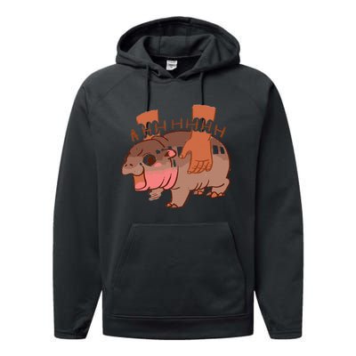 Moo Deng Bouncy Pig In Thai Picture The Cute Baby Hippo Performance Fleece Hoodie