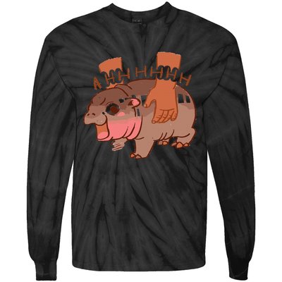 Moo Deng Bouncy Pig In Thai Picture The Cute Baby Hippo Tie-Dye Long Sleeve Shirt