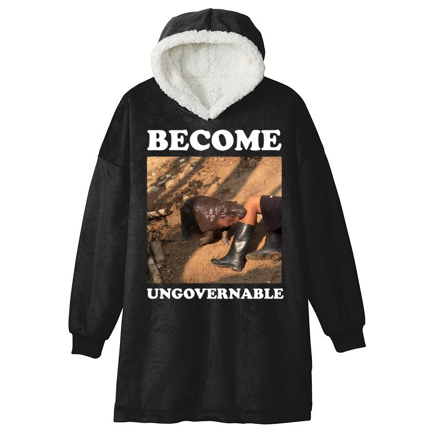 Moo Deng Become Ungovernable Hooded Wearable Blanket