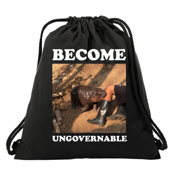 Moo Deng Become Ungovernable Drawstring Bag
