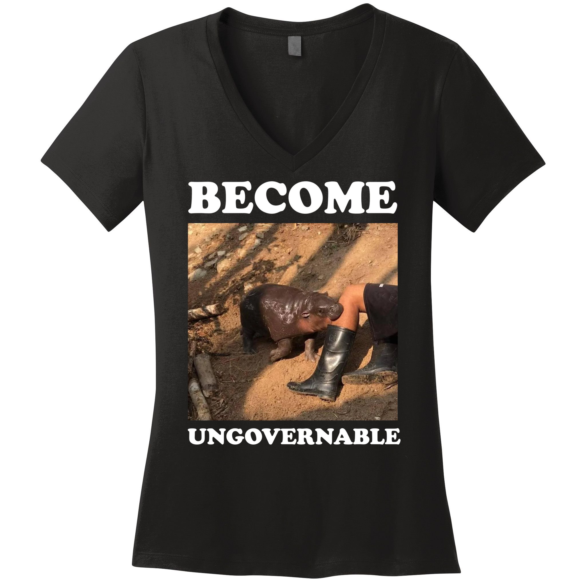 Moo Deng Become Ungovernable Women's V-Neck T-Shirt