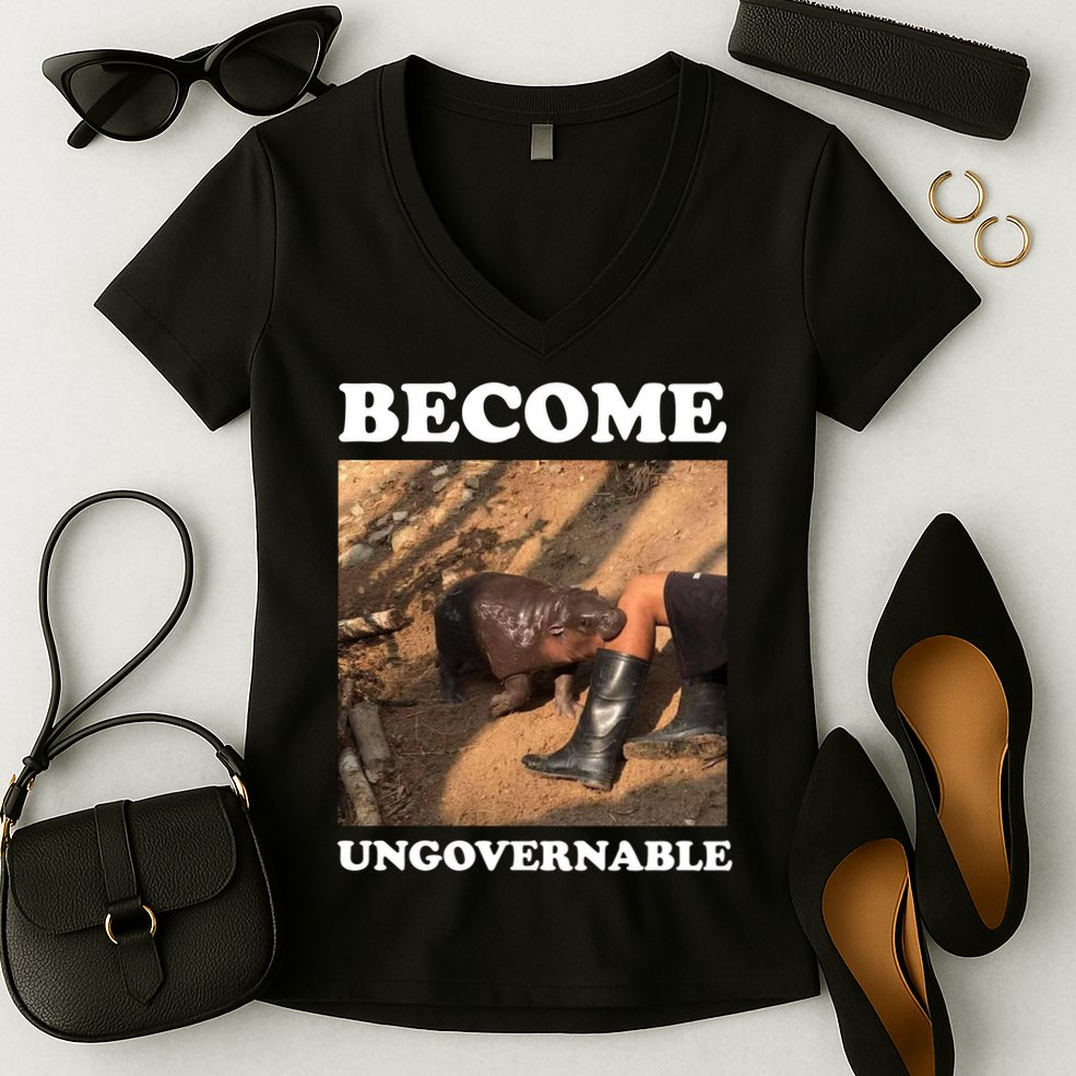Moo Deng Become Ungovernable Women's V-Neck T-Shirt