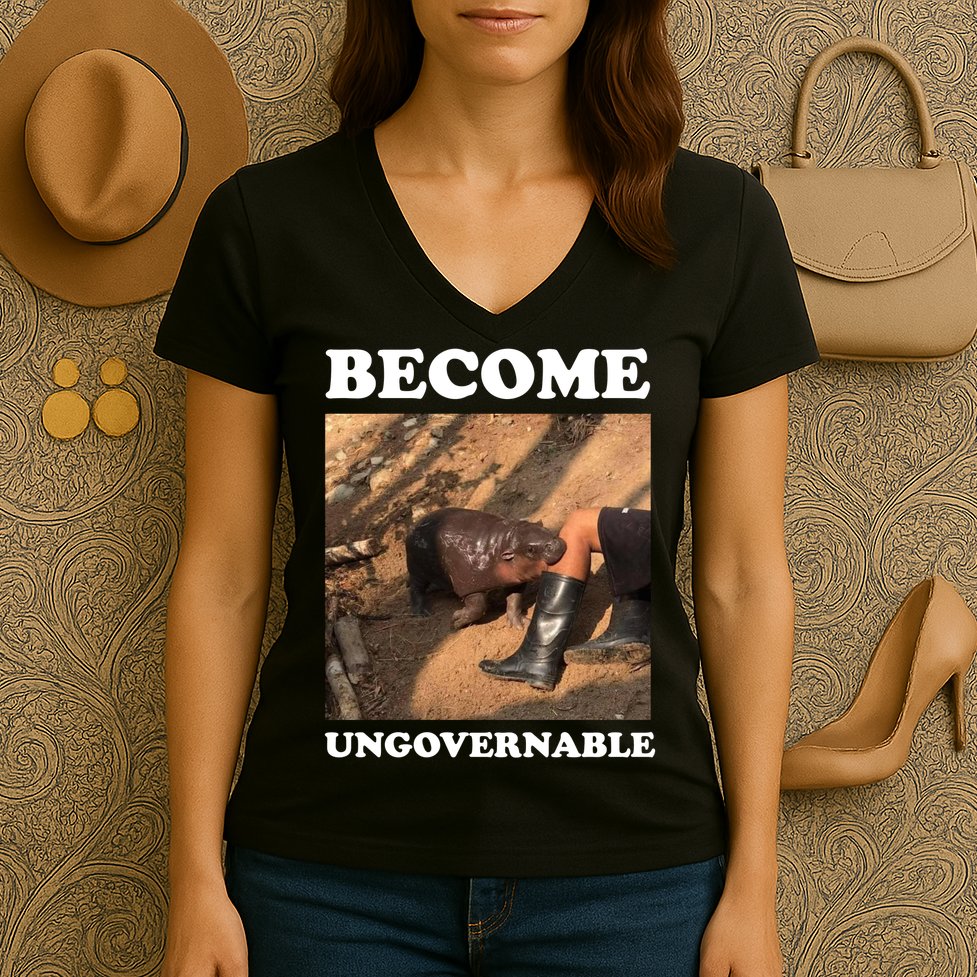 Moo Deng Become Ungovernable Women's V-Neck T-Shirt