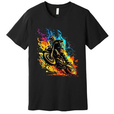 Motocross Dirt Bike Racing Supercross Flying Jump Flames Premium T-Shirt