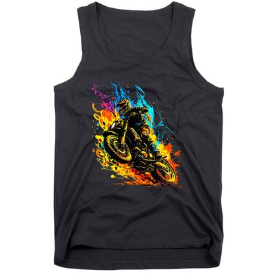 Motocross Dirt Bike Racing Supercross Flying Jump Flames Tank Top