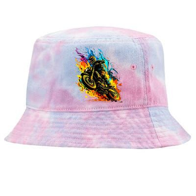 Motocross Dirt Bike Racing Supercross Flying Jump Flames Tie-Dyed Bucket Hat