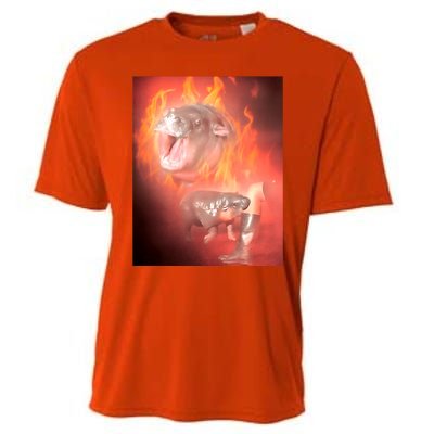 Moo Deng Bouncy Pig In Thai Fire Picture The Cute Baby Hippo Cooling Performance Crew T-Shirt