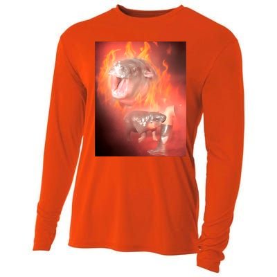 Moo Deng Bouncy Pig In Thai Fire Picture The Cute Baby Hippo Cooling Performance Long Sleeve Crew