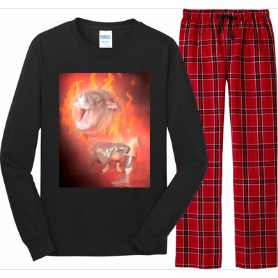 Moo Deng Bouncy Pig In Thai Fire Picture The Cute Baby Hippo Long Sleeve Pajama Set