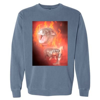 Moo Deng Bouncy Pig In Thai Fire Picture The Cute Baby Hippo Garment-Dyed Sweatshirt