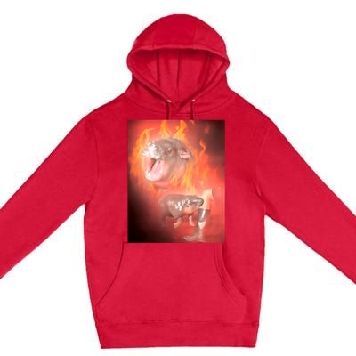 Moo Deng Bouncy Pig In Thai Fire Picture The Cute Baby Hippo Premium Pullover Hoodie