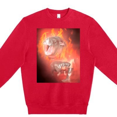 Moo Deng Bouncy Pig In Thai Fire Picture The Cute Baby Hippo Premium Crewneck Sweatshirt