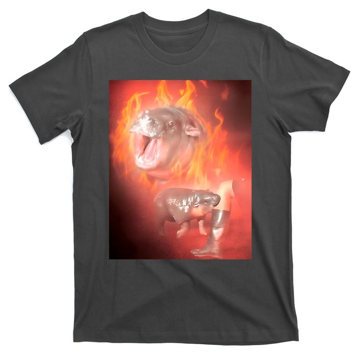 Moo Deng Bouncy Pig In Thai Fire Picture The Cute Baby Hippo T-Shirt