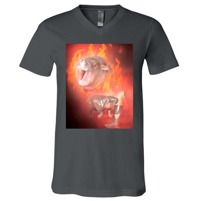 Moo Deng Bouncy Pig In Thai Fire Picture The Cute Baby Hippo V-Neck T-Shirt