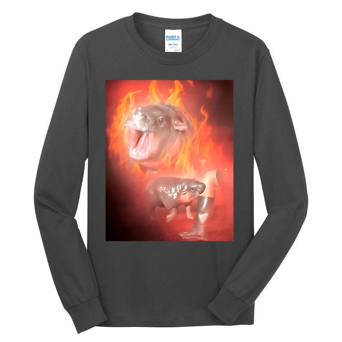 Moo Deng Bouncy Pig In Thai Fire Picture The Cute Baby Hippo Tall Long Sleeve T-Shirt